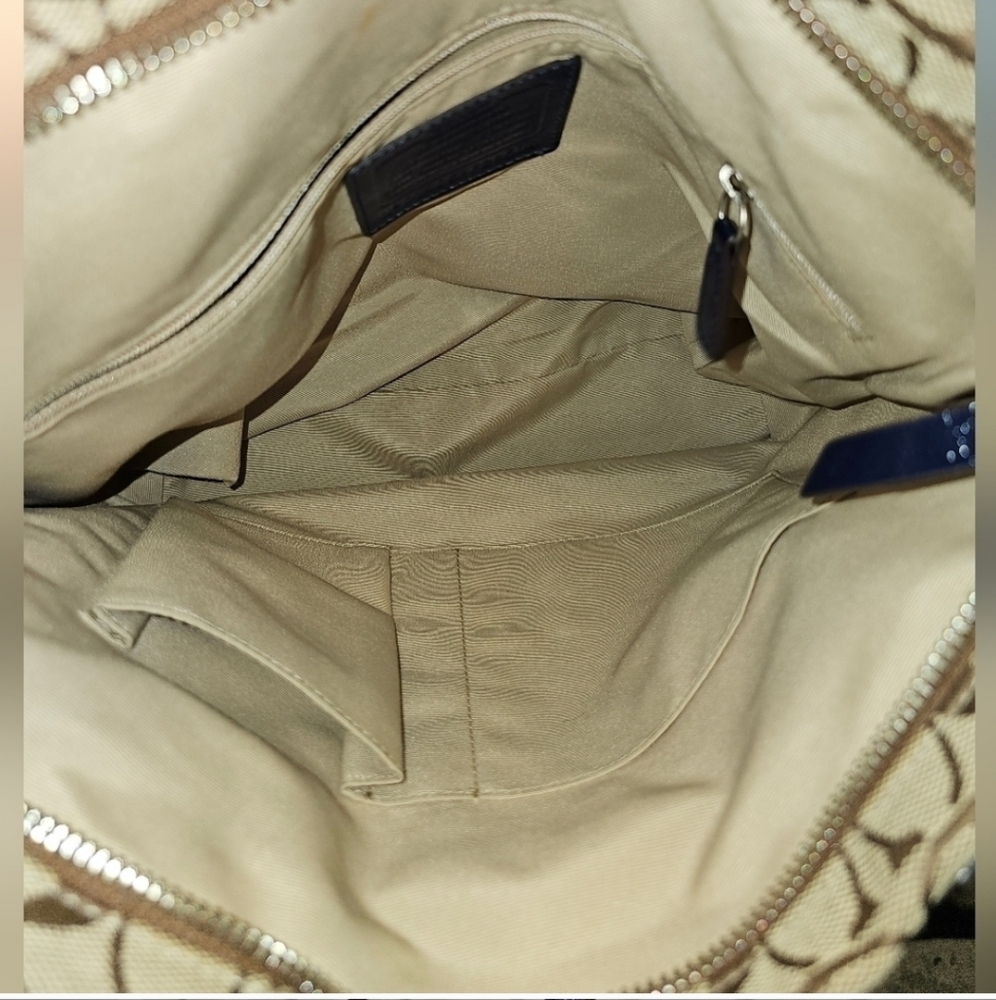 AUTHENTIC COACH TOTE BAG JACQUARD SIGNATURE C W/ BLUE PATENTED LEATHER TRIM. NEW - Picture 6 of 16
